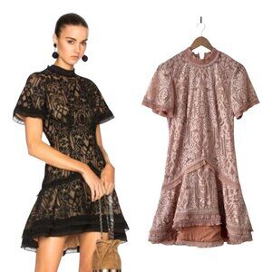 Jonathan Simkhai Tower Mesh Lace Ruffled Cocktail Mini Dress